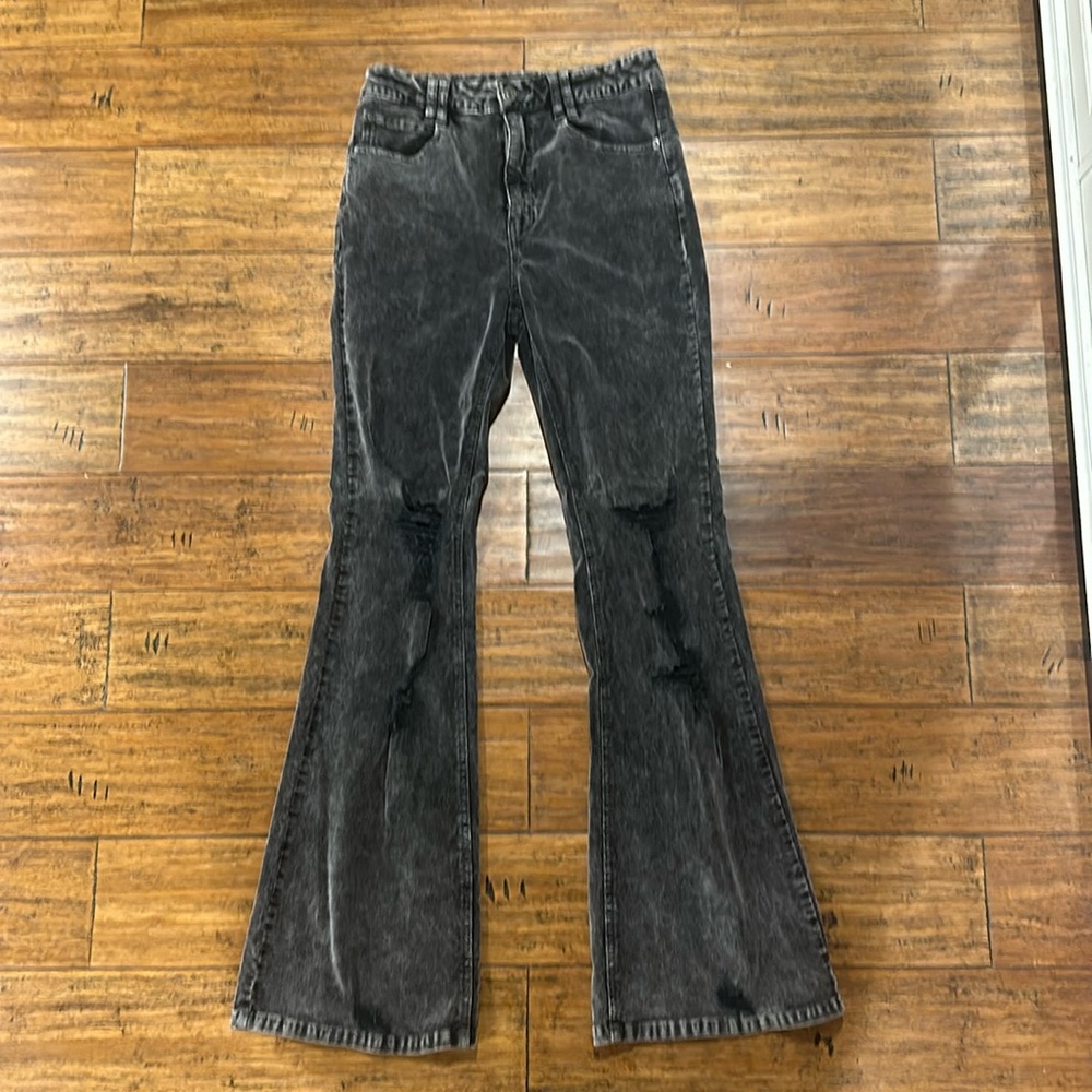 Forever 21 ash black stretch corduroy high waisted flared jeans